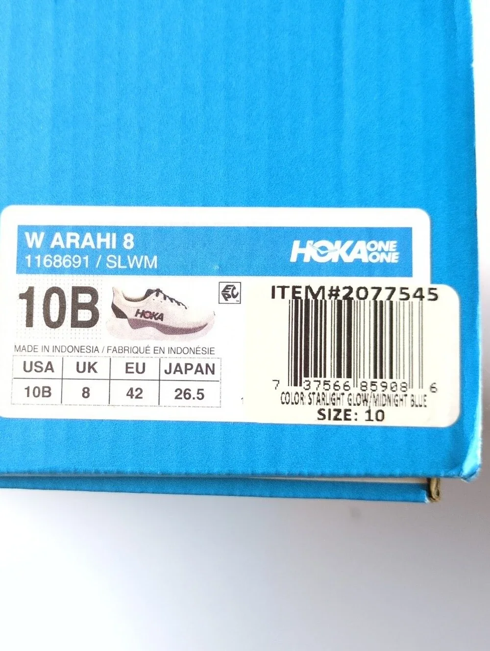 NIB Hoka Womens Arahi 8 Athletic Shoes Sz 10 Starlight Glow Midnight Blue Color